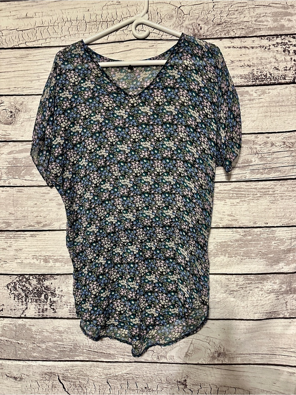 Express Floral Blouse Small Sheer Cinched Waist Boho Top Lightweight